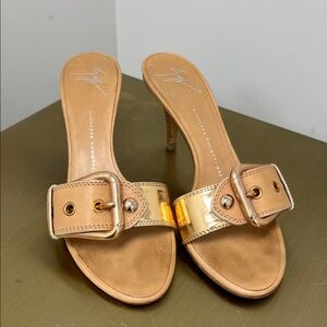 Giuseppe Zanotti Gold Metallic Buckle Slide Heels